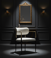 Beyaz Döşemeli Altın-Siyah Kollu Sandalye Görseli - Lüks Koyu Ton