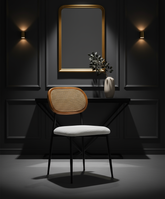 Hasır Sırtlı Beyaz Peluş Oturmalı Siyah Ayaklı Sandalye Görseli - Lüks Koyu Ton