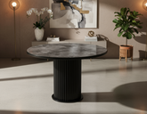 Yuvarlak Koyu Gri Seramik Yivli Siyah Ayaklı Masa Görseli - Yukarıdan Çapraz