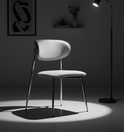 Açık Gri Bukle Döşemeli Krom Ayaklı Modern Sandalye - Aydınlık Ön Plan