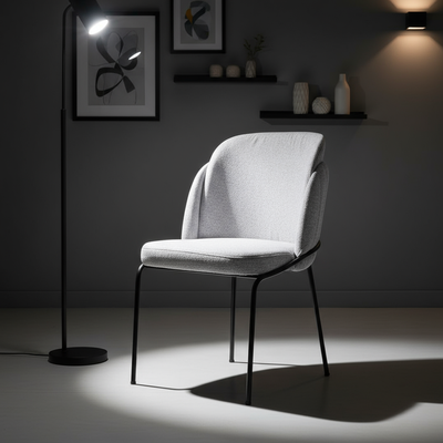 Açık Gri Bukle Döşemeli Siyah Ayaklı Sandalye - Aydınlık Ön Plan
