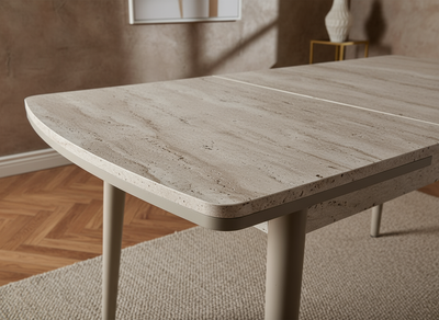 Açılabilir Traverten Desenli Bej Ayaklı Masa Görseli - Detay Çekim