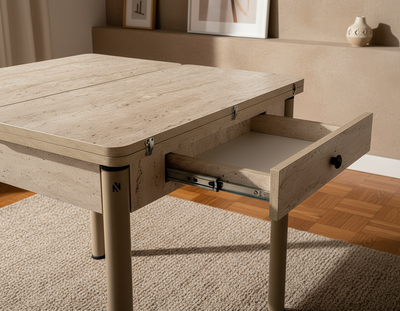 Açılabilir Traverten Desenli Bej Ayaklı Masa Görseli - Detay Çekim