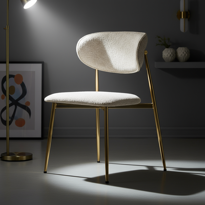 Bej Bukle Döşemeli Altın Ayaklı Sandalye - Aydınlık Ön Plan