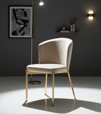 Bej Deri Döşemeli Altın Ayaklı Modern Sandalye - Aydınlık Ön Plan