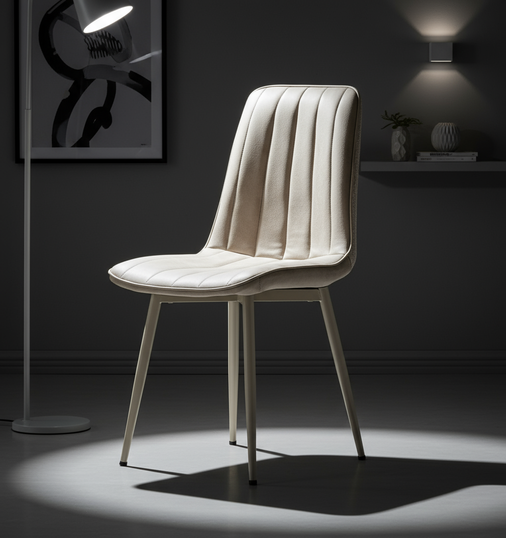 Bej Dikey Çizgili Döşemeli Bej Ayaklı Modern Sandalye - Aydınlık Ön Plan