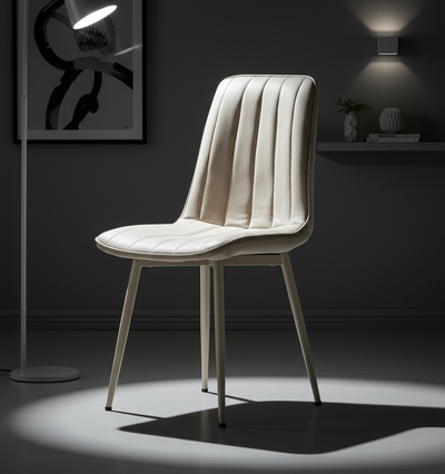 Bej Dikey Çizgili Döşemeli Bej Ayaklı Modern Sandalye - Aydınlık Ön Plan