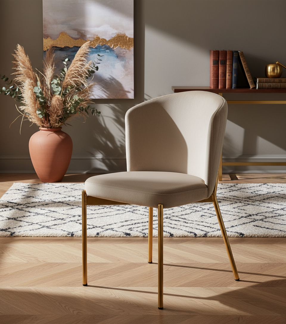 Bej Kadife Sandalye Görseli