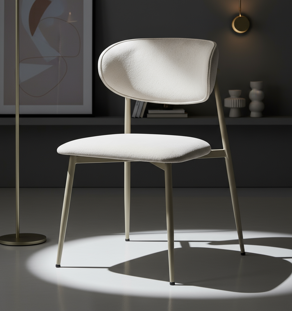 Beyaz Bukle Döşemeli Bej Ayaklı Sandalye - Aydınlık Ön Plan