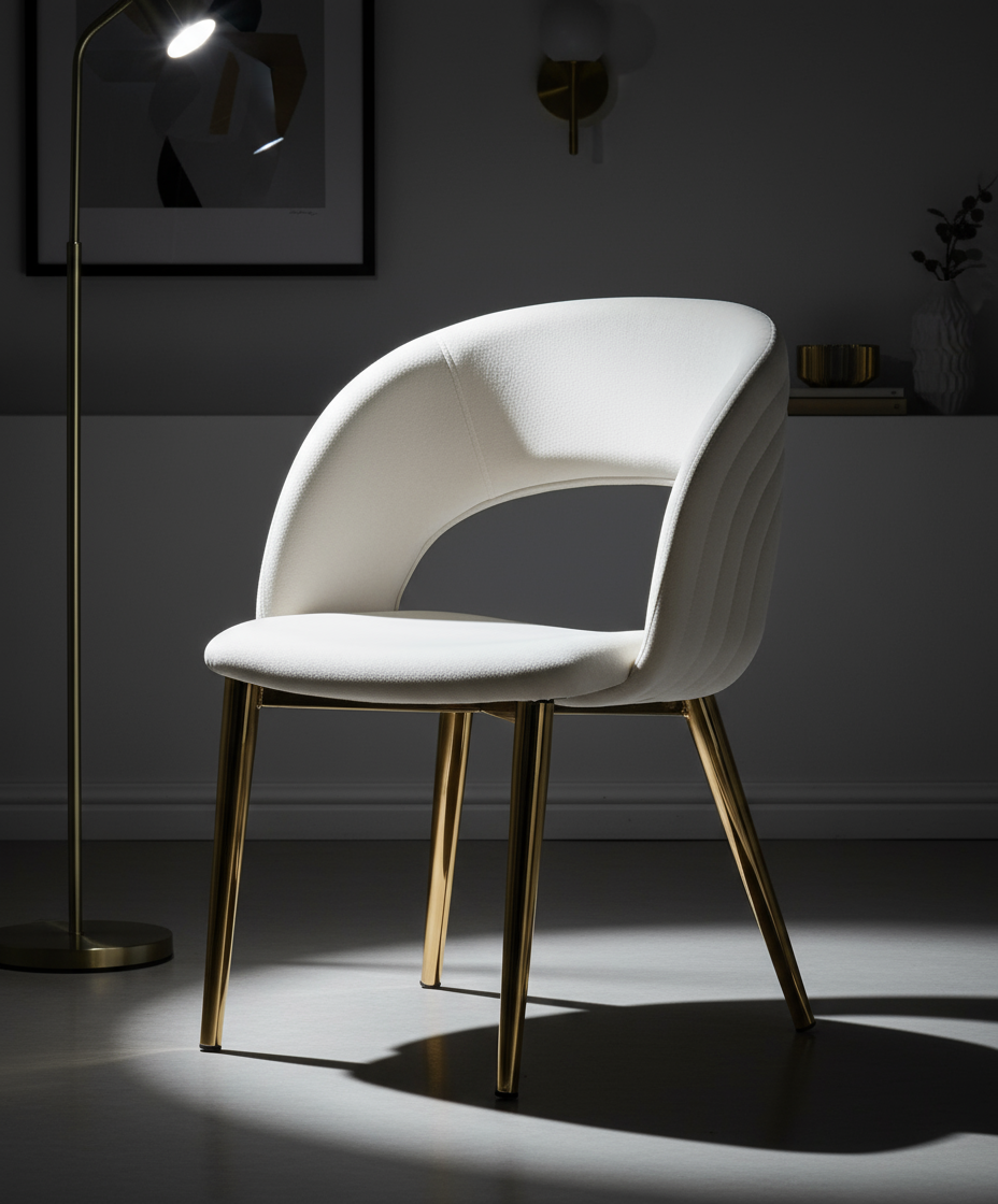 Beyaz Döşemeli Altın Ayaklı Modern Sandalye - Aydınlık Ön Plan