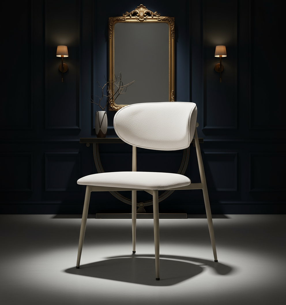 Beyaz Döşemeli Bej Ayaklı Sandalye Görseli - Lüks Koyu Ton