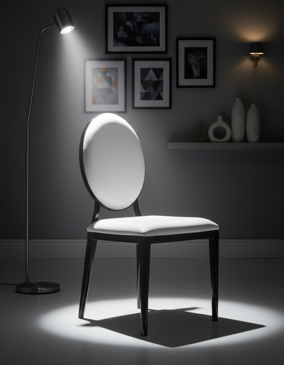 Beyaz Döşemeli Şeffaf Siyah Çerçeveli Oval Sırtlı Sandalye - Aydınlık Ön Plan