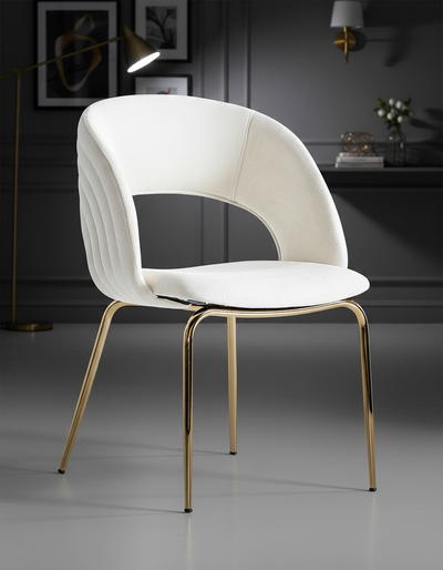 Beyaz Deri Döşemeli Altın Ayaklı Modern Sandalye - Aydınlık Ön Plan