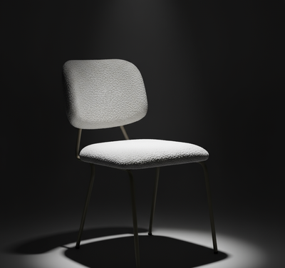 Beyaz Peluş Döşemeli Bej Ayaklı Sandalye - Karanlık Oda Spot Işık Yakın Çekim