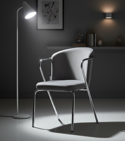 Gri Döşemeli Krom Kollu Sandalye - Aydınlık Ön Plan