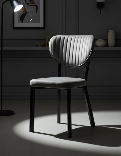 Gri Dikey Çizgili Döşemeli Siyah Ayaklı Modern Sandalye - Aydınlık Ön Plan