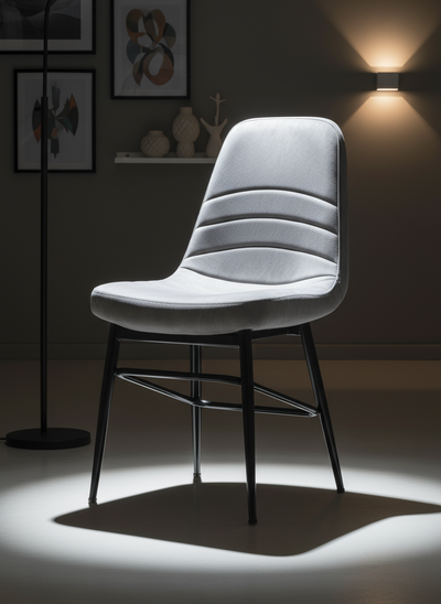 Gri Kadife Yatay Dikişli Siyah Ayaklı Sandalye - Aydınlık Ön Plan