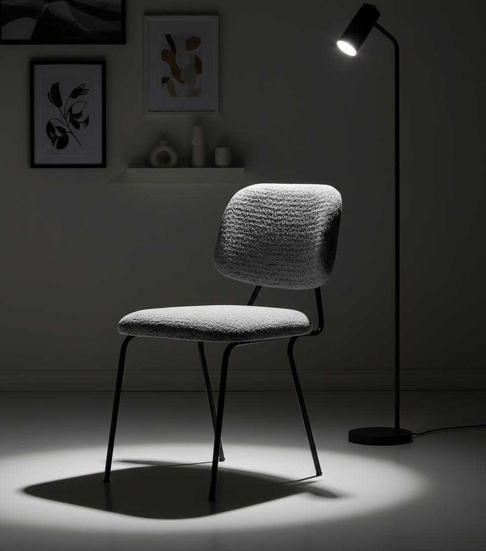 Gri Peluş Döşemeli Siyah Ayaklı Sandalye - Aydınlık Ön Plan