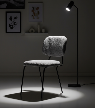 Gri Peluş Döşemeli Siyah Ayaklı Sandalye - Aydınlık Ön Plan