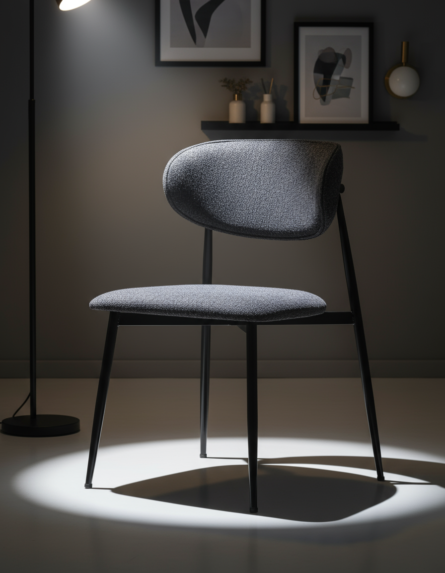 Koyu Gri Bukle Döşemeli Siyah Ayaklı Sandalye - Aydınlık Ön Plan