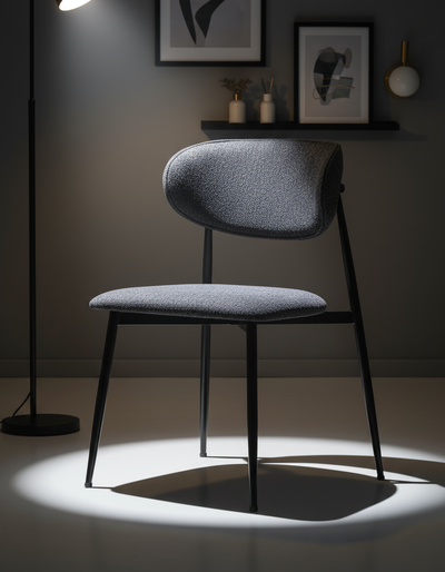 Koyu Gri Bukle Döşemeli Siyah Ayaklı Sandalye - Aydınlık Ön Plan