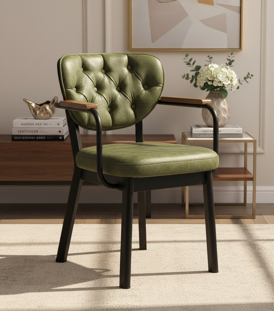 Yeşil Kapitoneli Kollu Sandalye Görseli