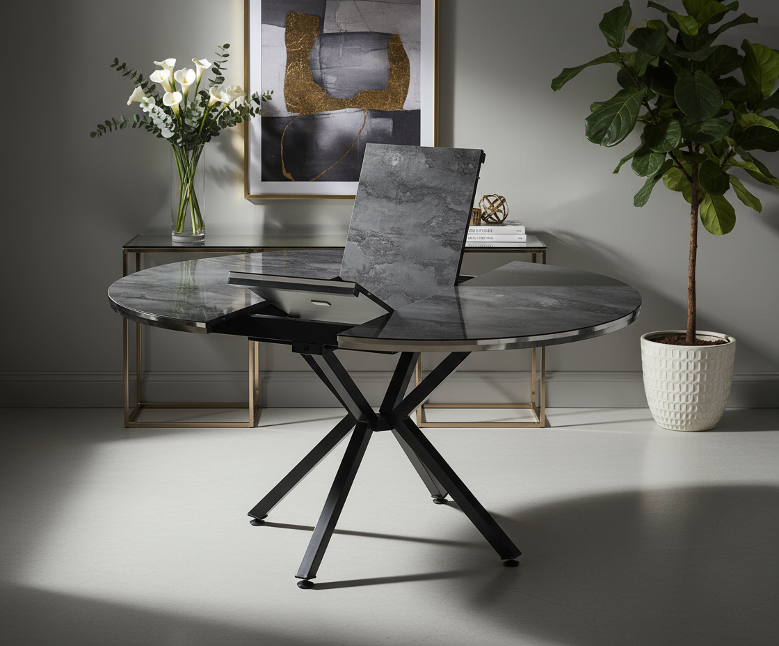 Yuvarlak Açılabilir Siyah Masa Görseli